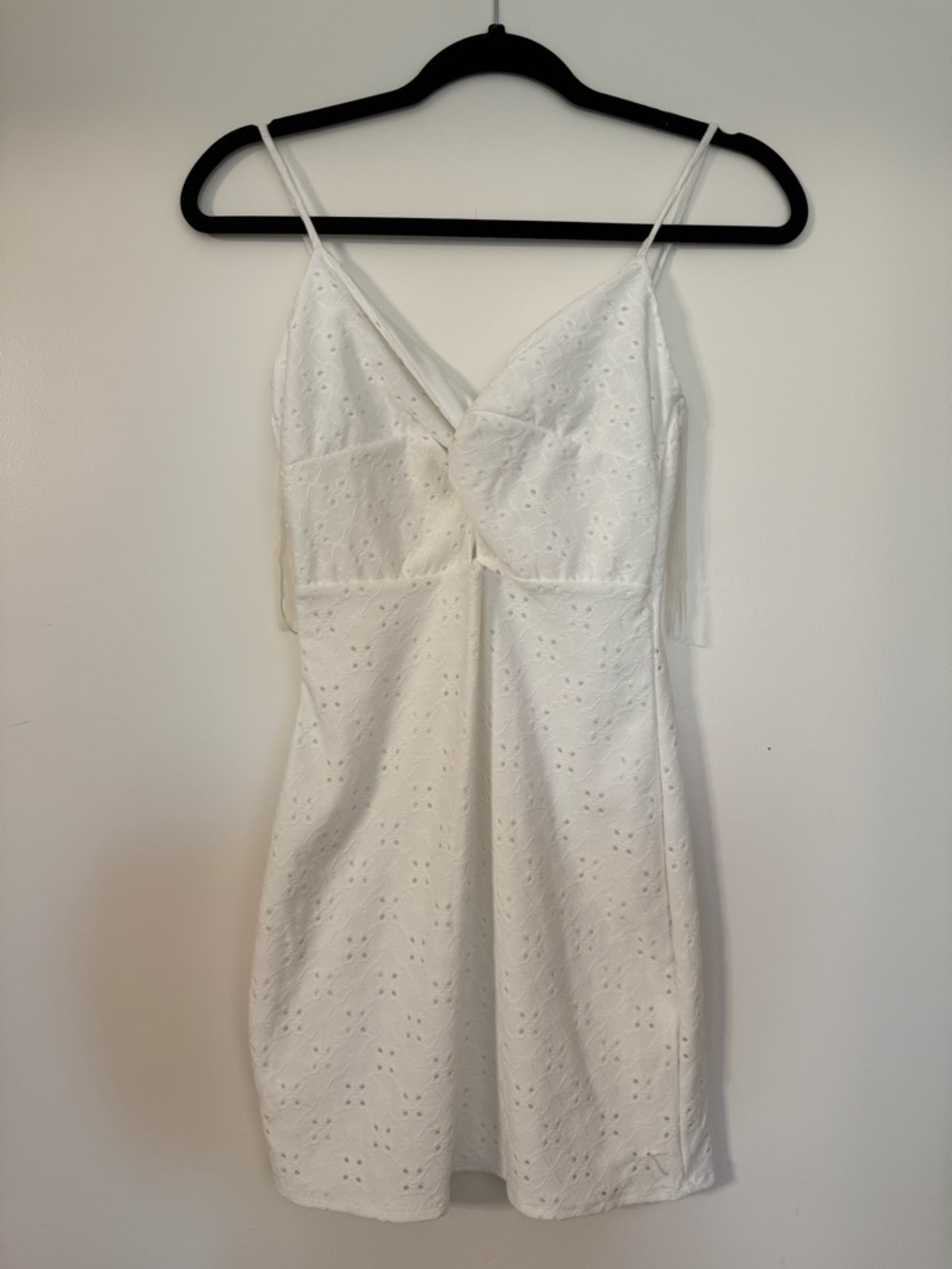 White Eyelet Spaghetti Strap Mini Dress